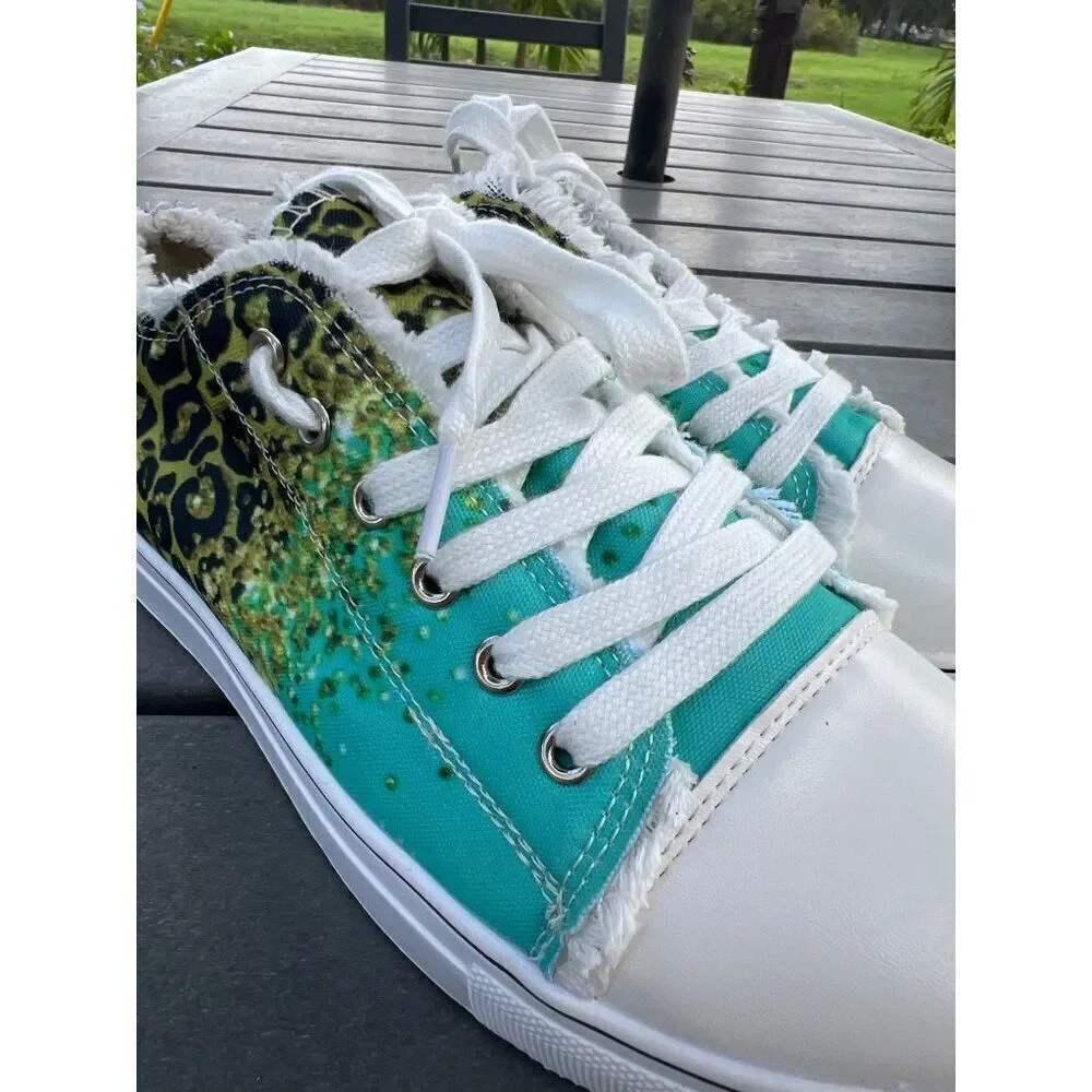 Women Leopard Print Canvas Casual Glitter Sequins Shoe size 41(10.5)